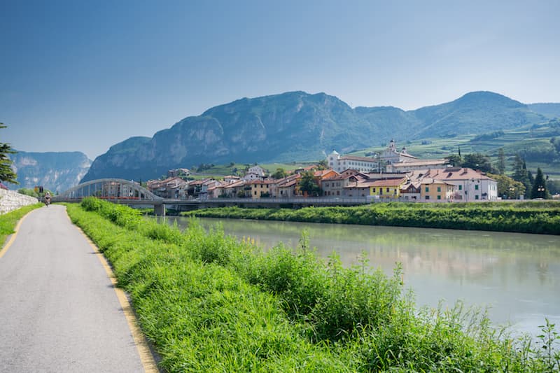 Cycle path next to the Adige River in Italy.