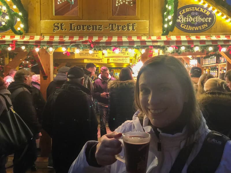 Cassie Tetro with gluhwein at a German Christmas market