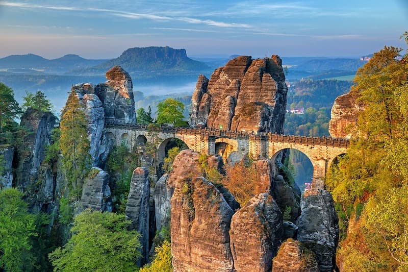 The Bastei Bridge along the Elbe Cycle Route in Germany.