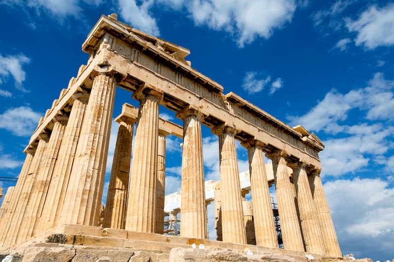 Ancient temple at the Parthenon in Athens, Greece