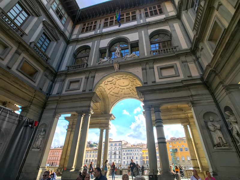 Portico of the Uffizi Gallery in Florence, Italy