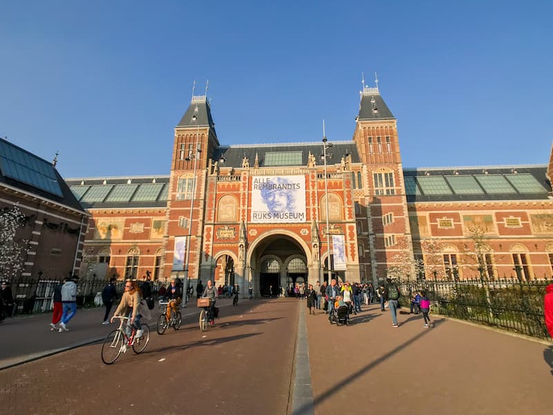Exterior of the front entrance to the Rijksmuseum in Amsterdam