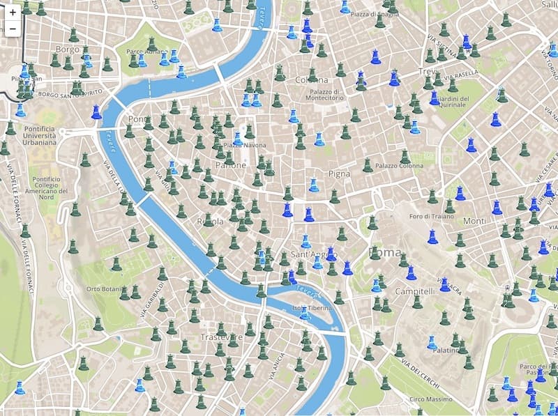 Map of the nasoni drinking fountains in Rome