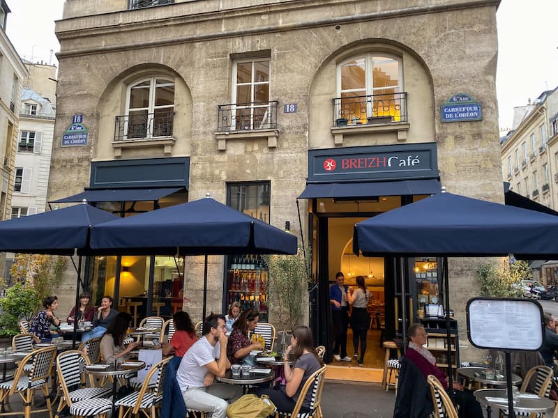 Exterior photo of the Breizh Cafe, Odeon location, in Paris