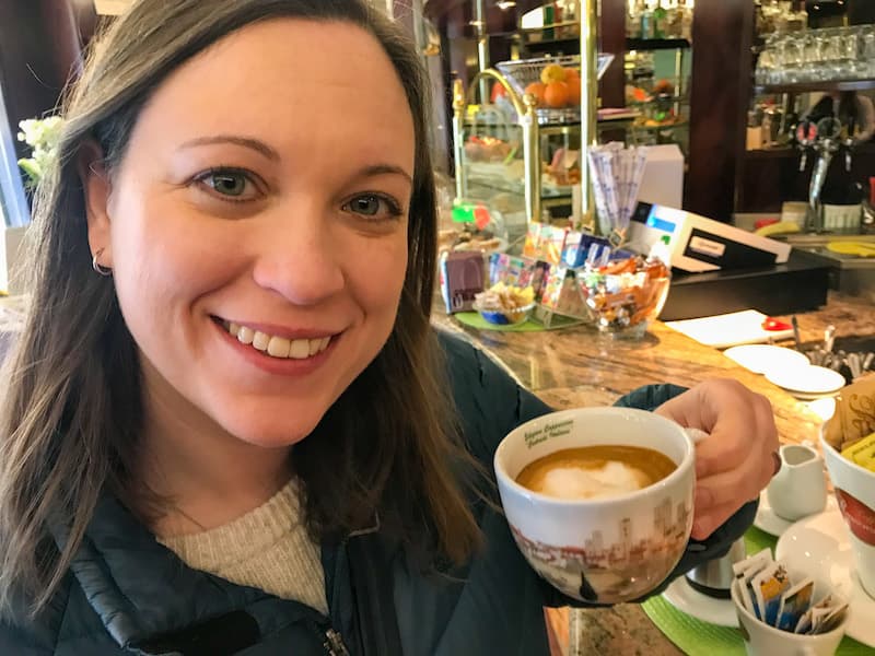Cassie Tetro with a cup of cappuccino