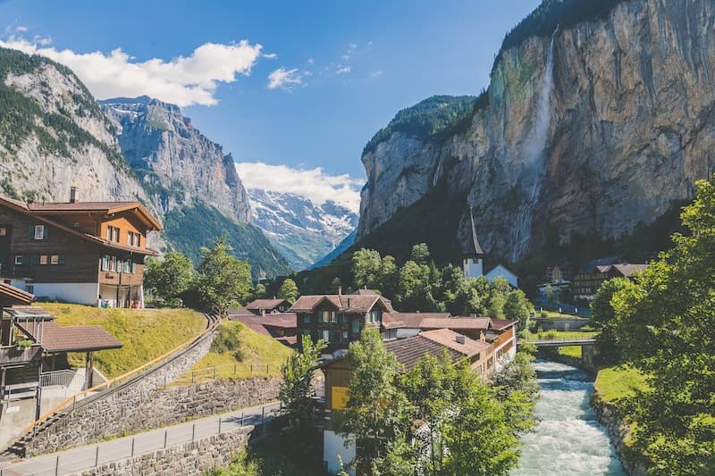 The mountainous landscape of Lauterbrunnen, Switzerland