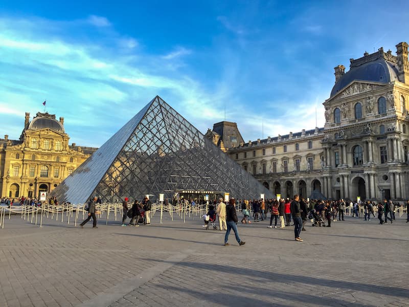 Exterior of the Louvre Museum and pyramid