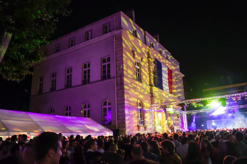 Bastille Day celebration outside of a fireman's ball in Paris
