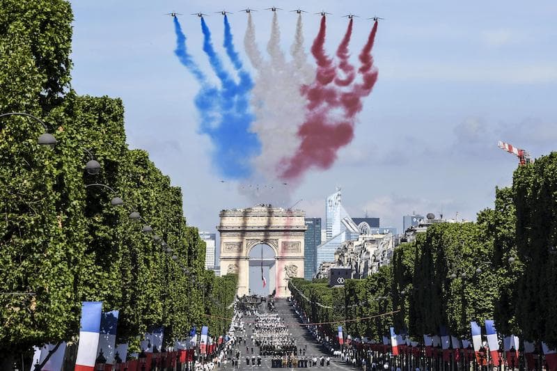 The military parade down the Champs Elysees during Bastille Day in Paris