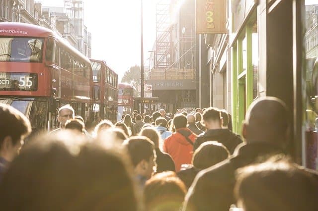 Street in London crowded with people