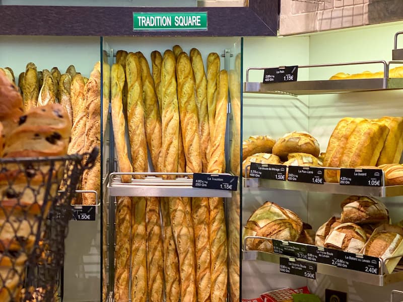 Traditional French baguettes at a boulangerie