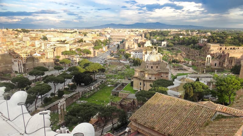 View of the Roman Forum and Roman Colosseum from the Vittorio Emanuele monument